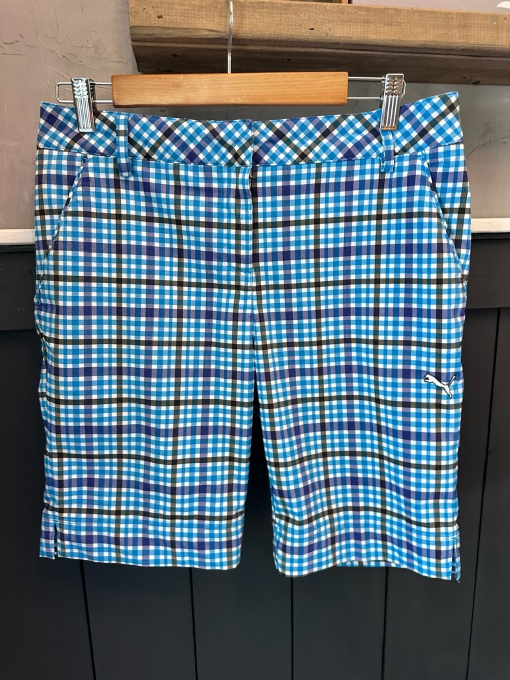 Puma Men's Plaid Golf Shorts Blue Black Gray size 8